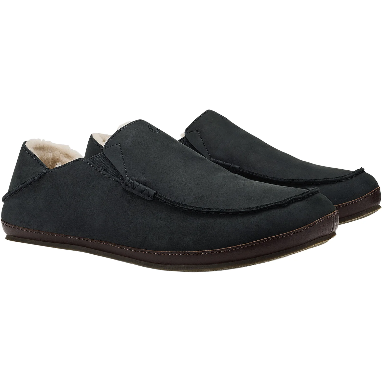 Olukai Moloa Slipper Men's Closed Back Slippers Black/Dark Java Nubuck - Image 5