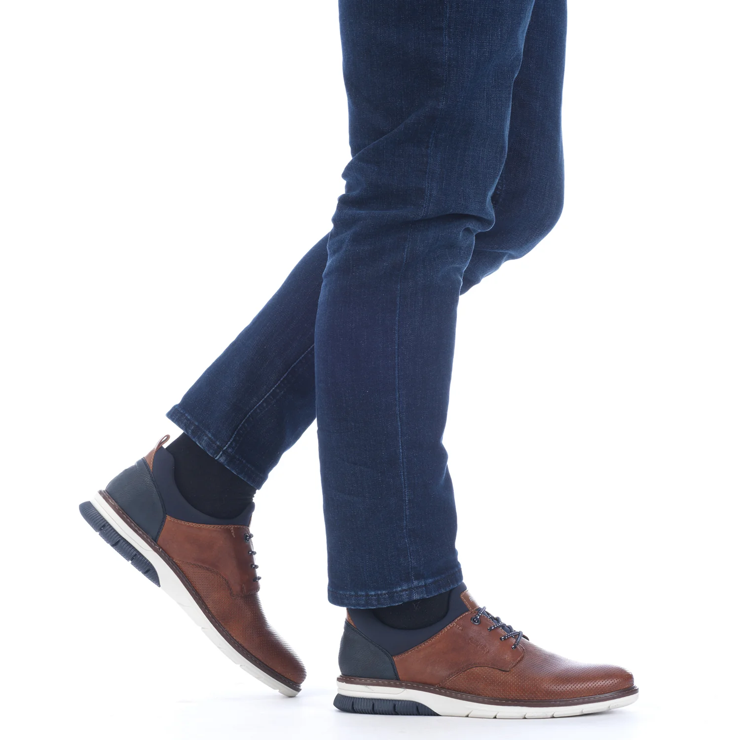 Rieker 14450-22 Men's Oxford Shoes Nuss/Lake/Navy Leather - Image 4
