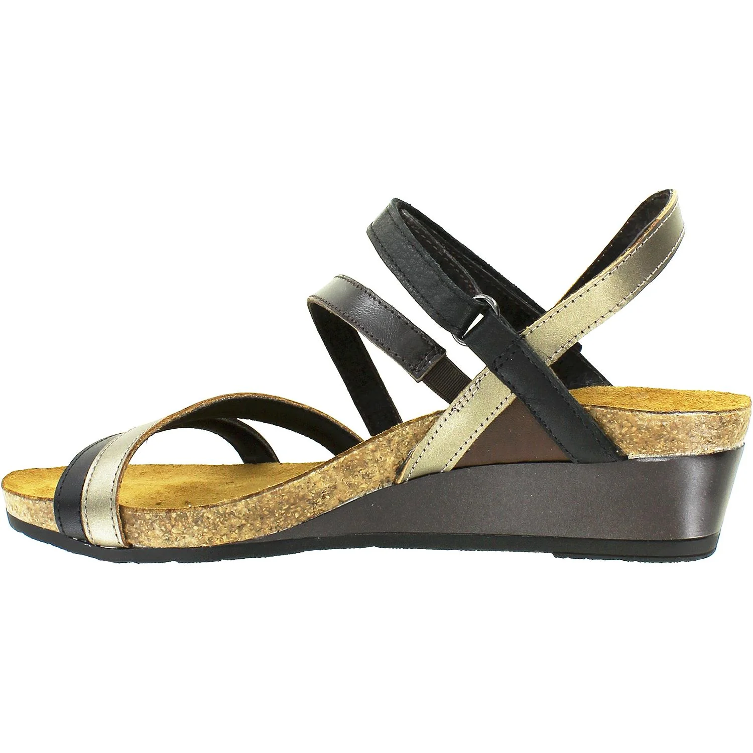 Naot Hero Women's Wedge Heel Sandals Black/Pewter/Walnut Leather - Image 3