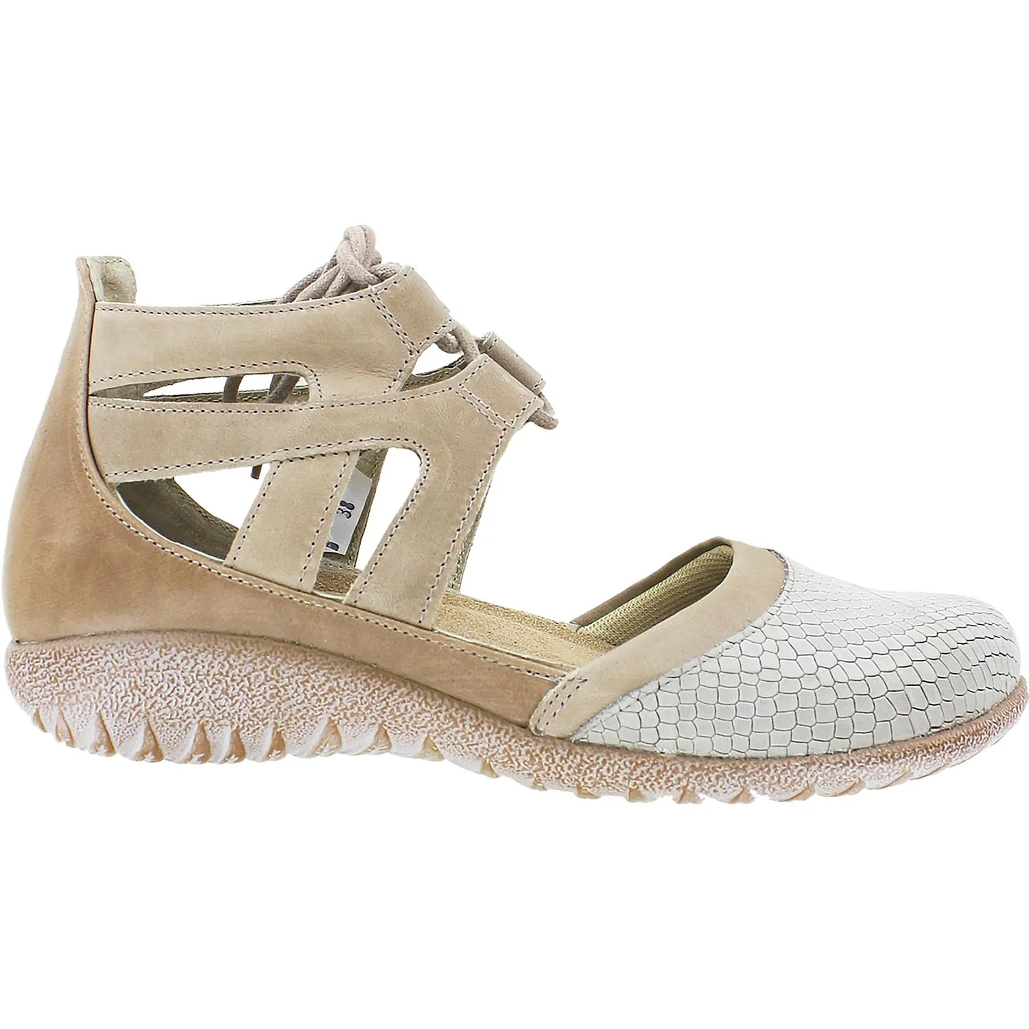 Naot Kata Women's Closed Toe Sandals Beige Iguana/Khaki Leather