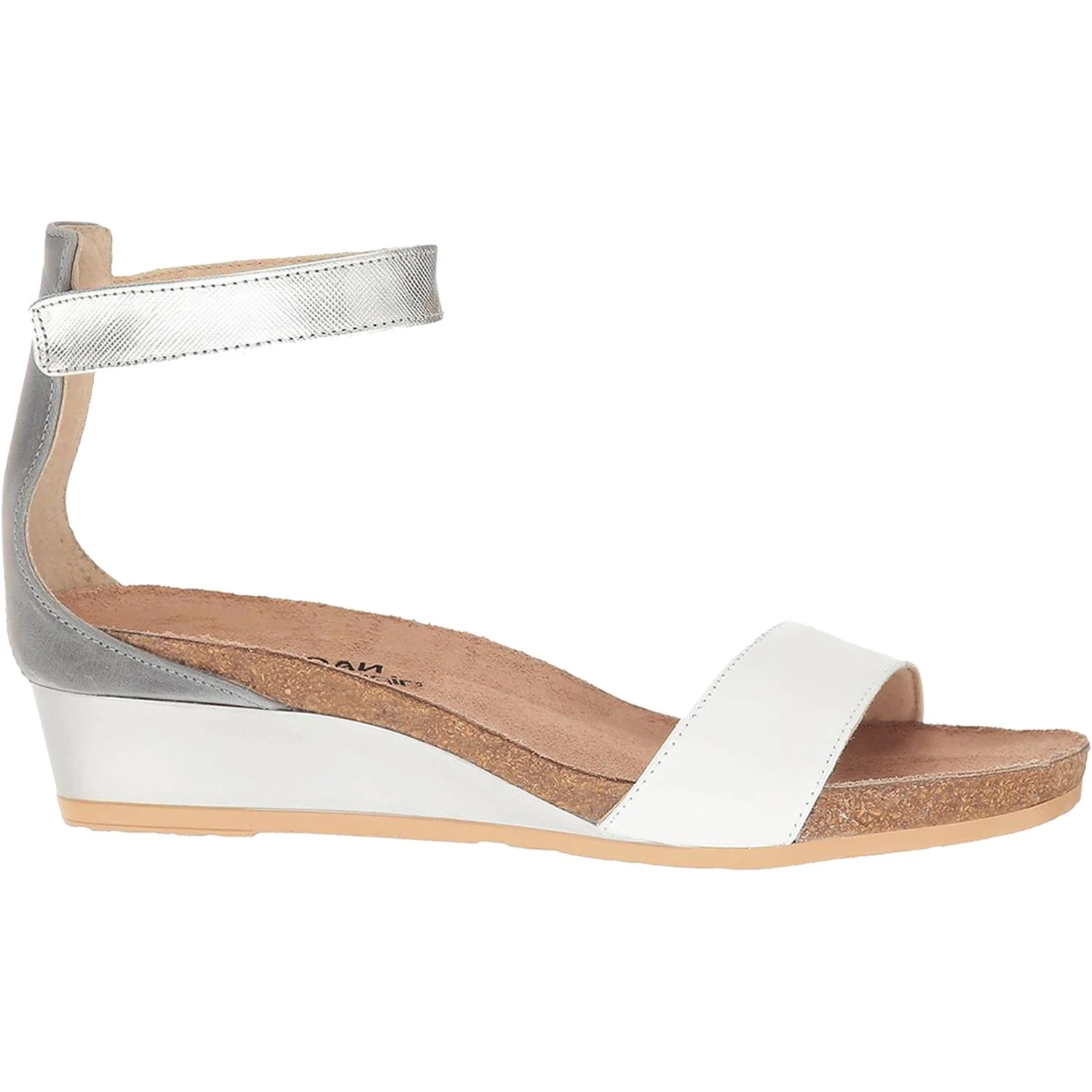 Naot Pixie Women's Ankle Strap Sandals White/Slate/Silver Leather