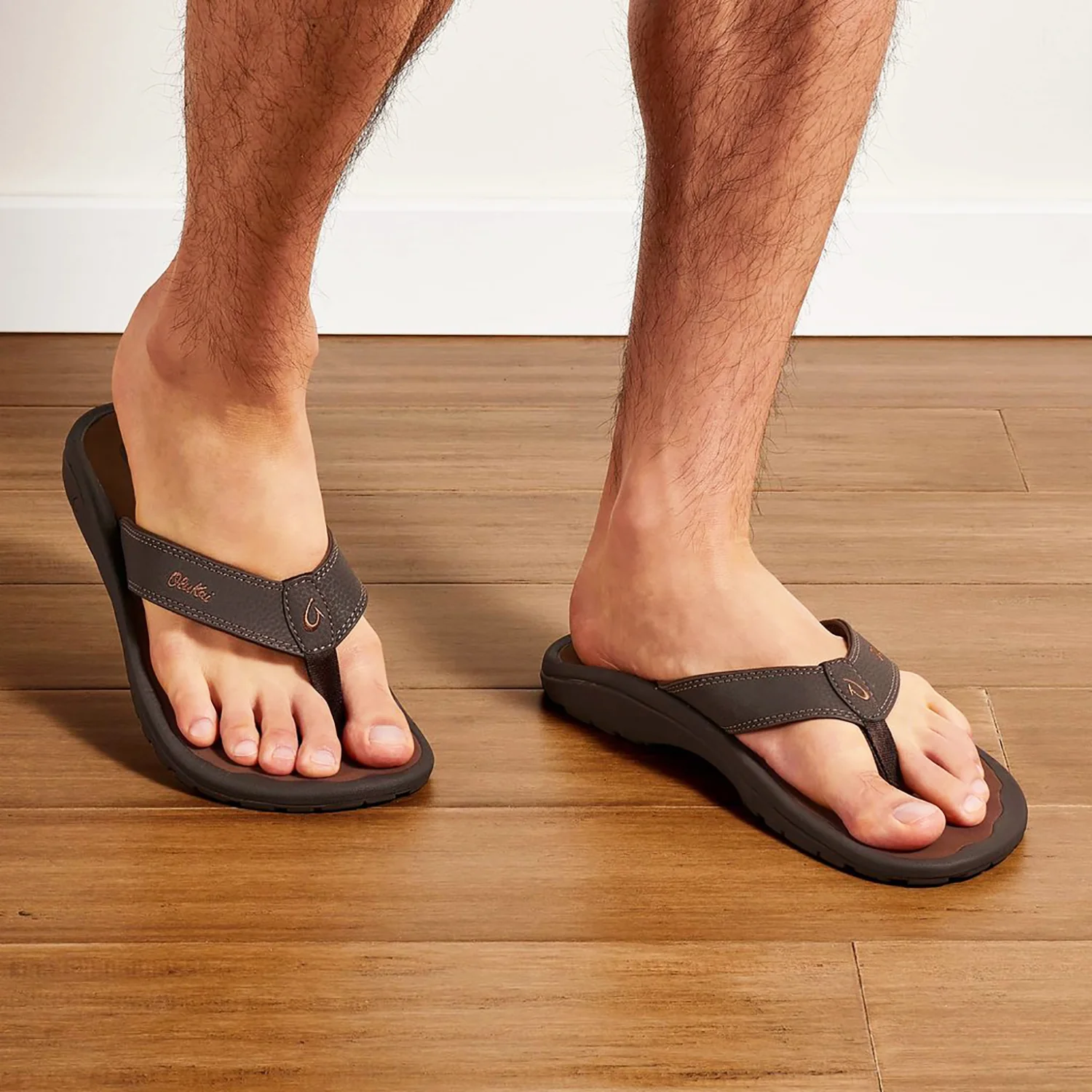 OluKai Ohana Men's Sandals Dark Java/Ray Synthetic Leather - Image 4