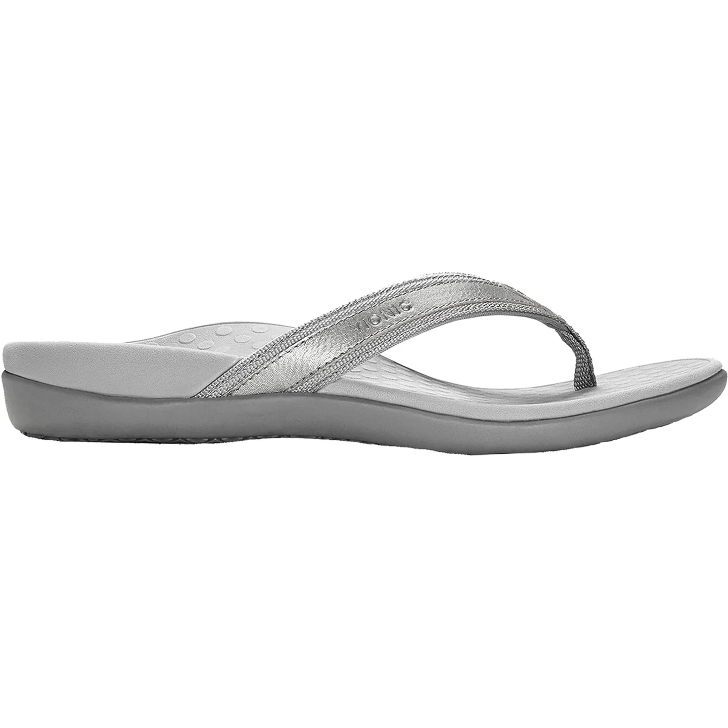 Vionic Tide II Women's Toe Post Sandals Pewter Metallic Leather