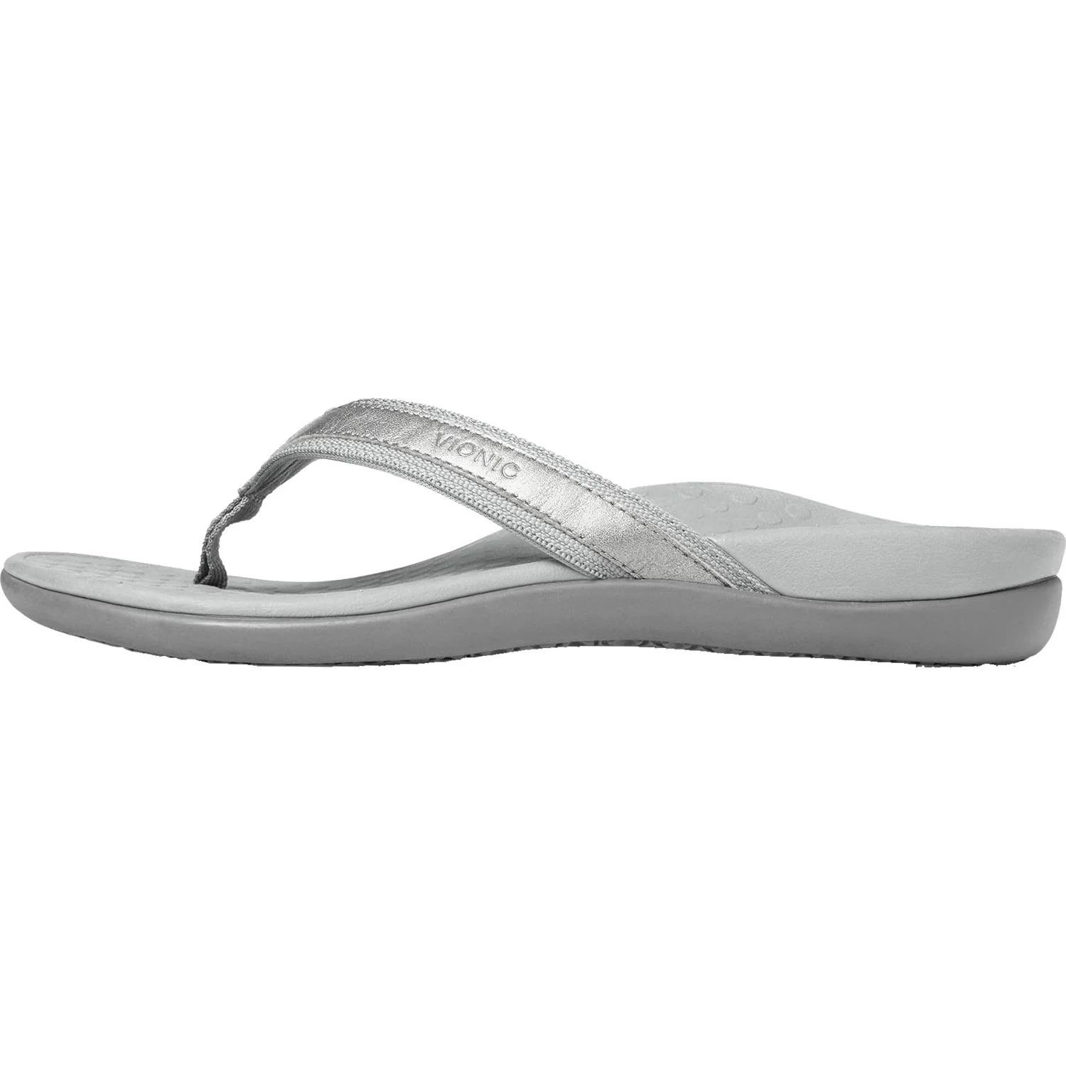 Vionic Tide II Women's Toe Post Sandals Pewter Metallic Leather - Image 3