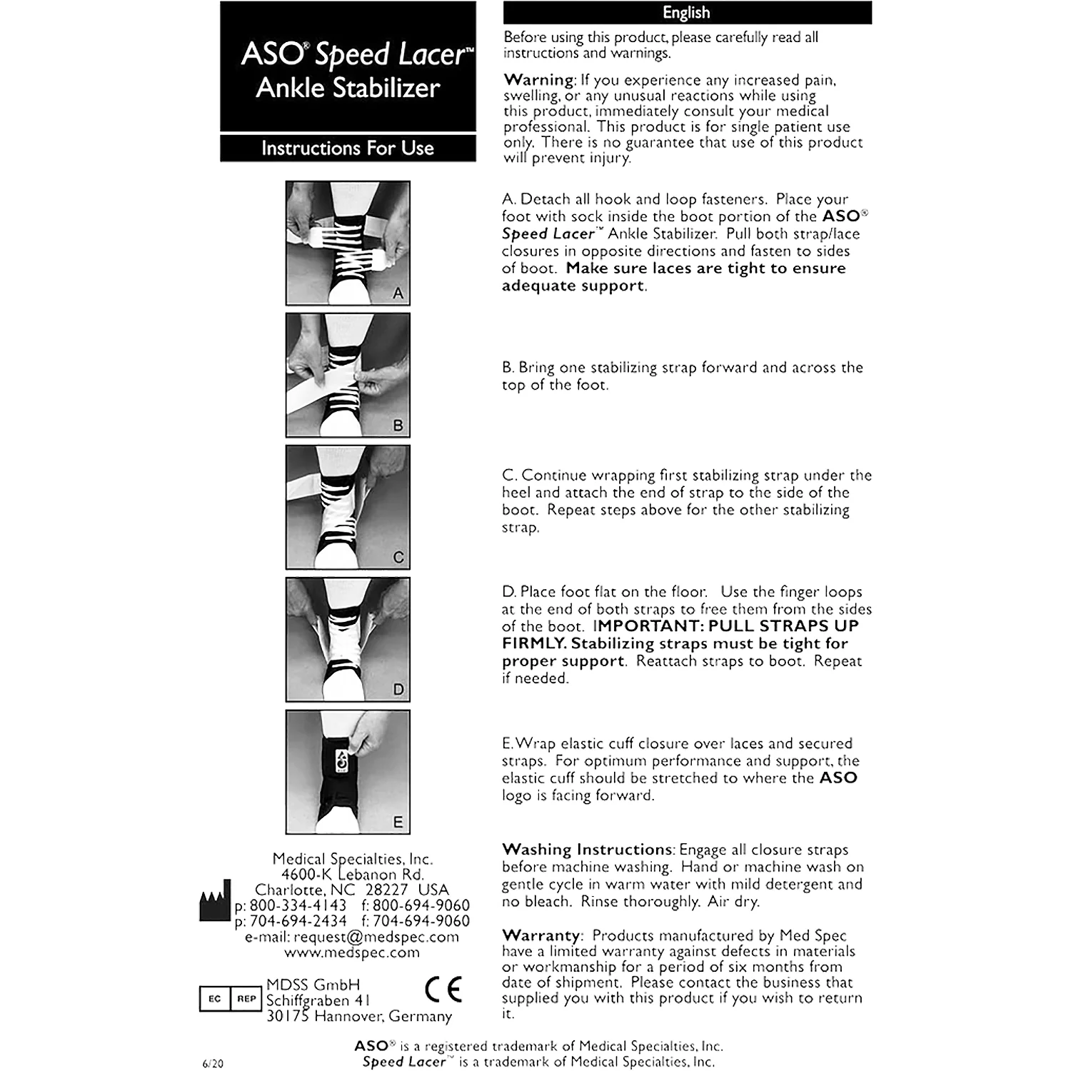 Med Spec ASO Ankle Stabilizing Orthosis Large Unisex - Image 2