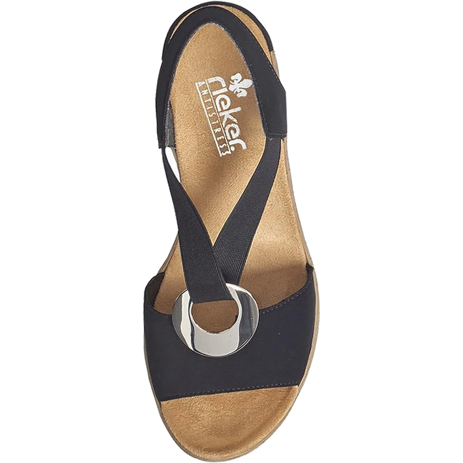 Rieker 624H6-00 Fanni H6 Women's Wedge Sandals Black Marokko Synthetic