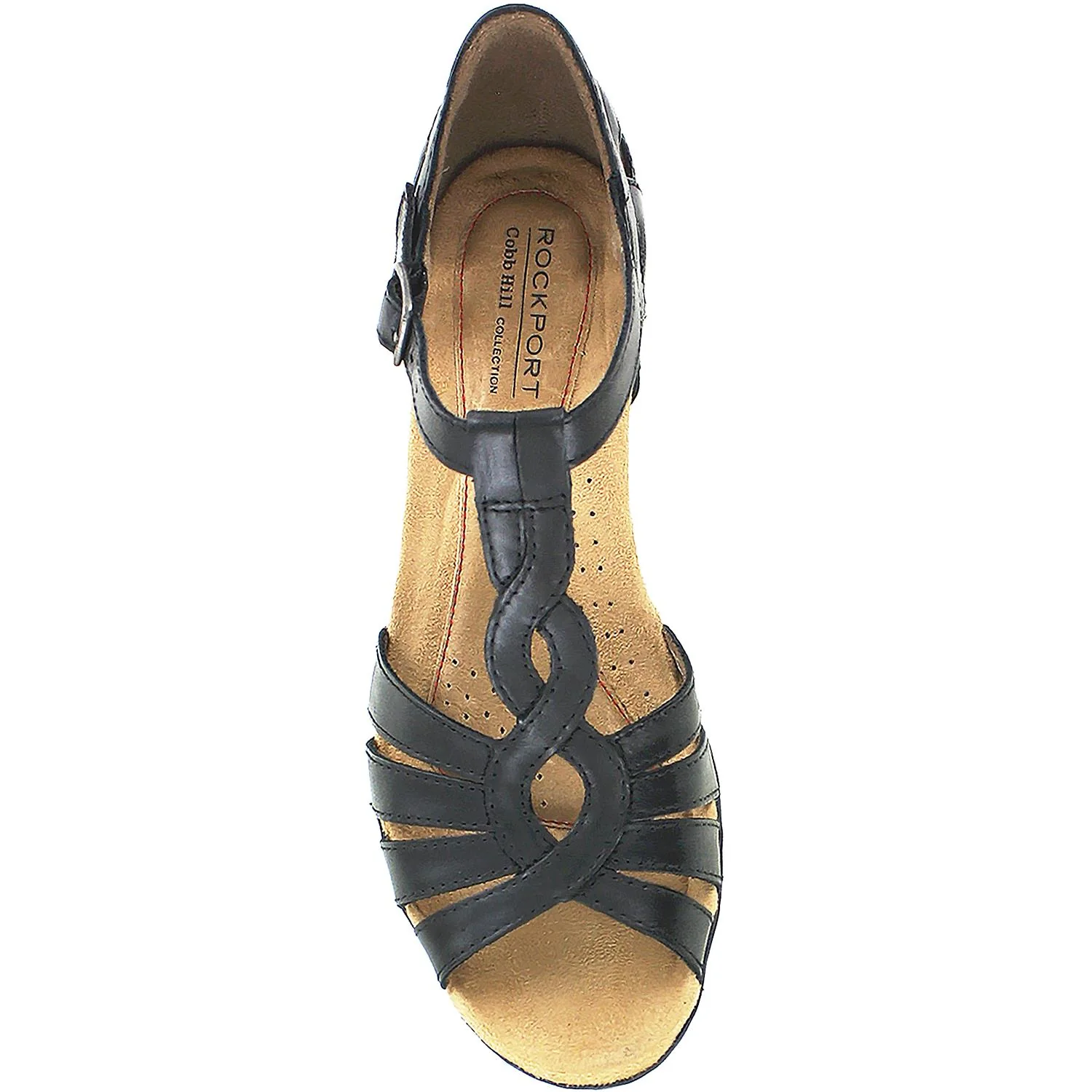 Women's Rockport Cobb Hill Abbott Curvy T-Strap Black Leather - Image 2