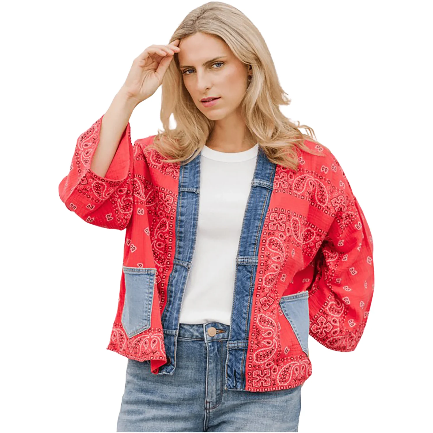 Shannon Passero Bandana Short Kimono Women's Outerwear Red Mix