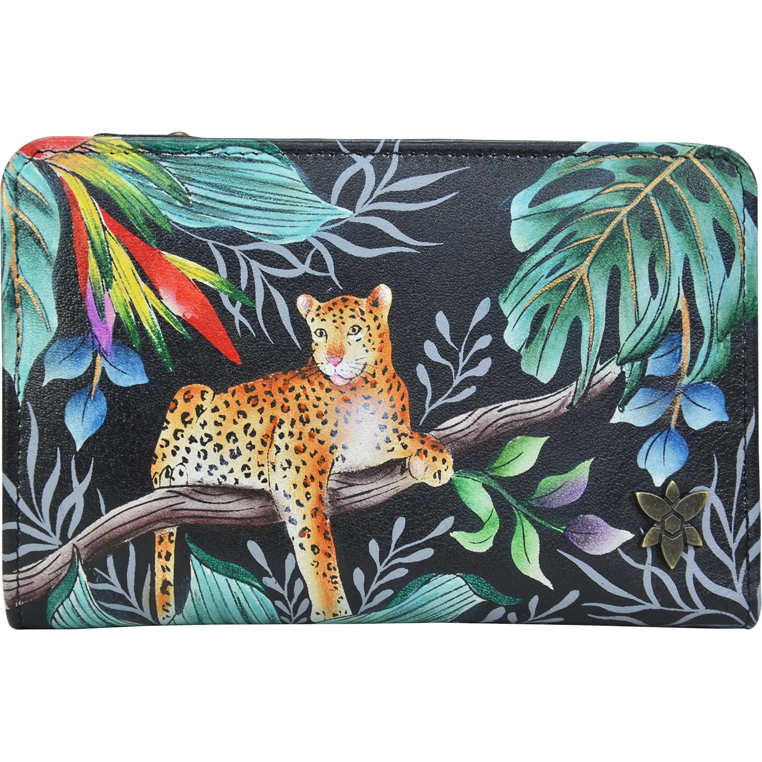 Anuschka Two Fold Small Wallet Jungle Queen Leather