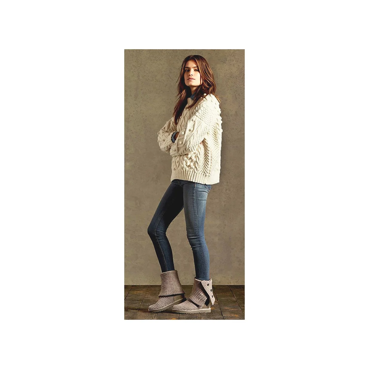 UGG Classic Cardy Women's Knit Boots Grey Knit Fabric - Image 5
