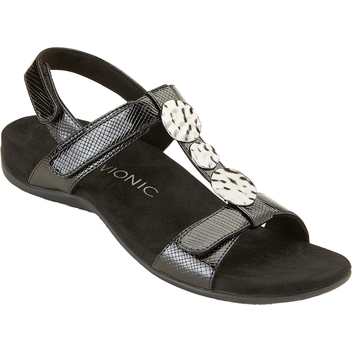 Vionic Farra Lizard Women's Backstrap Sandals Black Faux Leather - Image 2