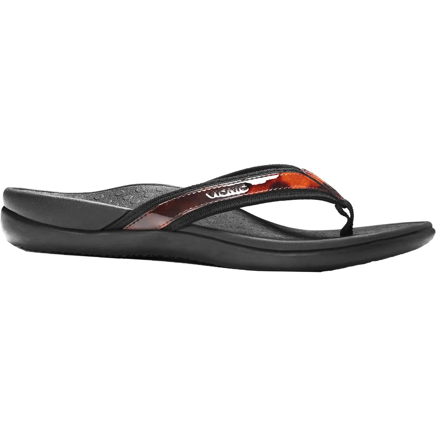 Vionic Tide II Women's Toe Post Sandals Tortoise Black Leather