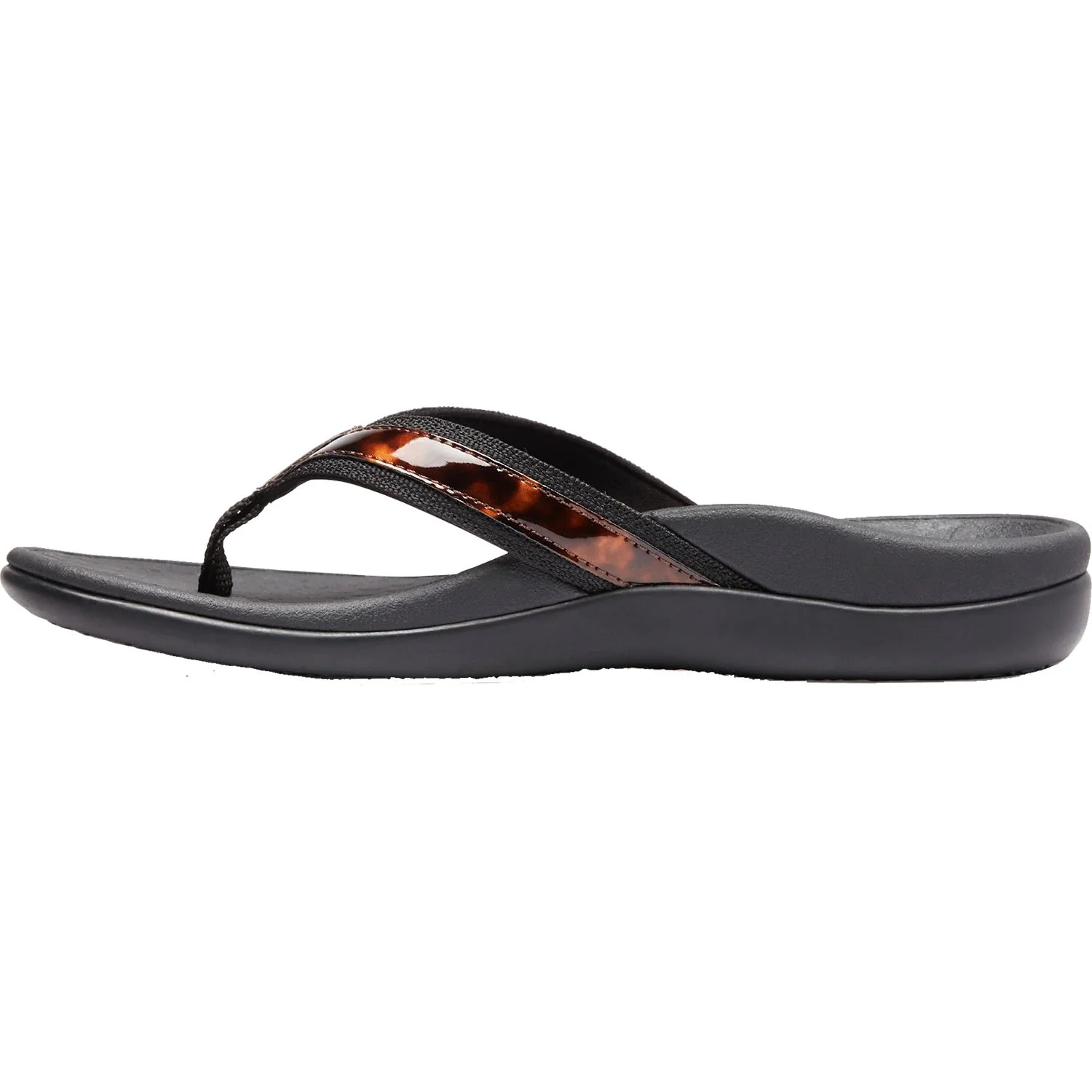 Vionic Tide II Women's Toe Post Sandals Tortoise Black Leather - Image 3