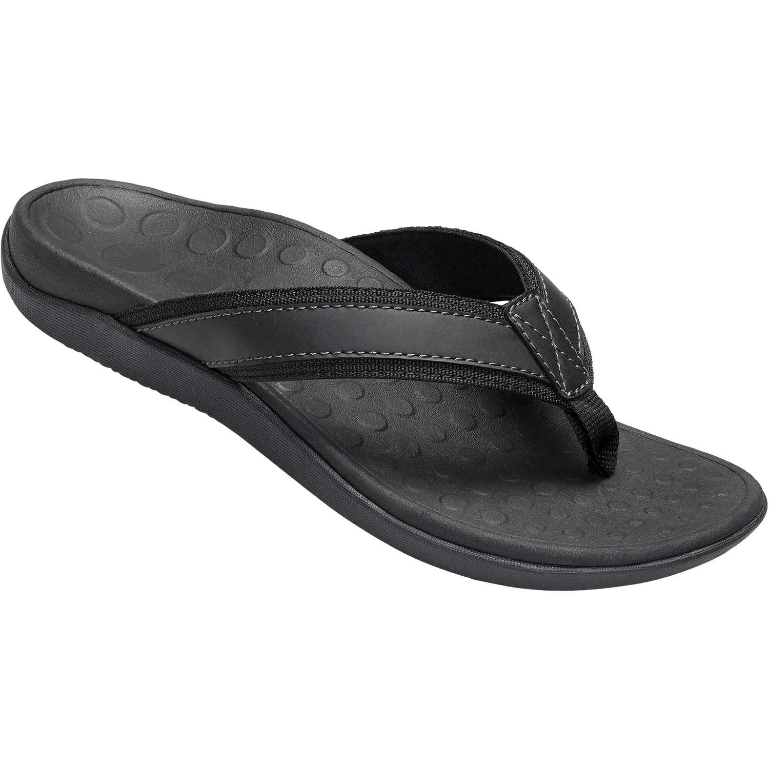 Vionic Tide Men's Flip Flopss Black Leather - Image 2