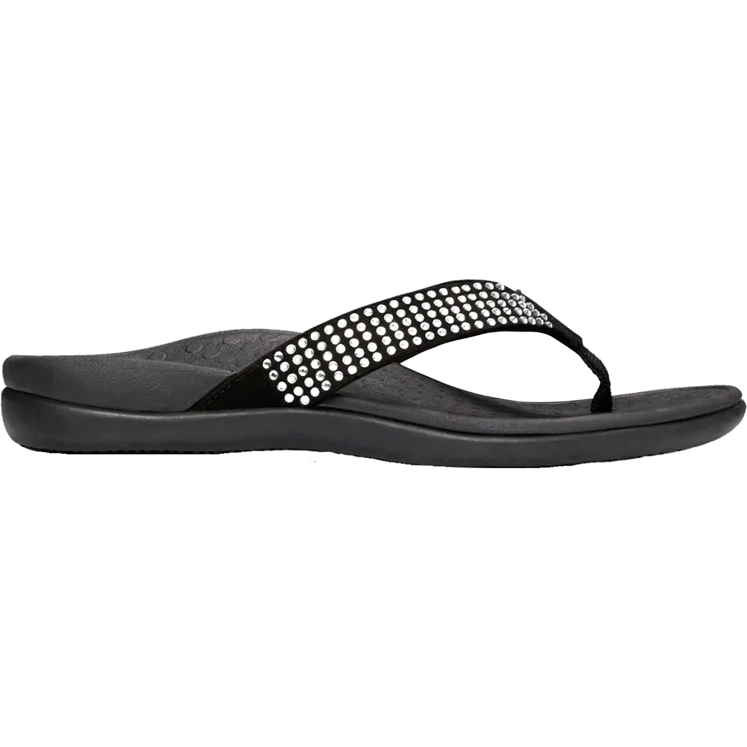 Vionic Tide Rhinestones Women's Flip Flopss Sandals Black Suede