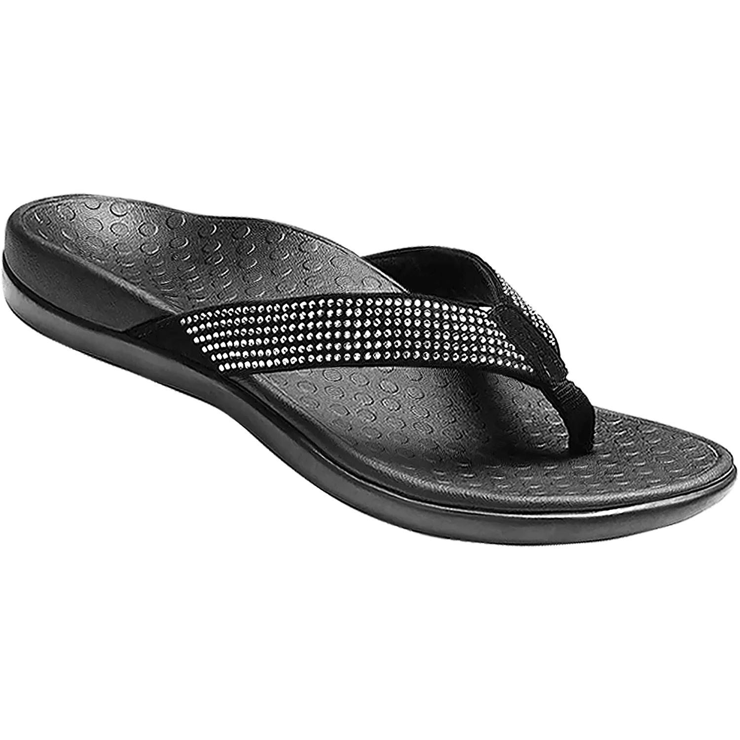Vionic Tide Rhinestones Women's Flip Flopss Sandals Black Suede - Image 2