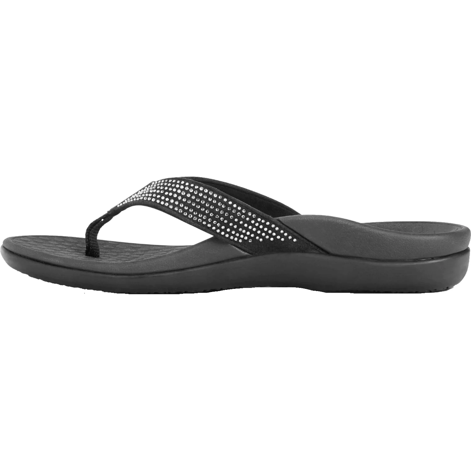 Vionic Tide Rhinestones Women's Flip Flopss Sandals Black Suede - Image 3