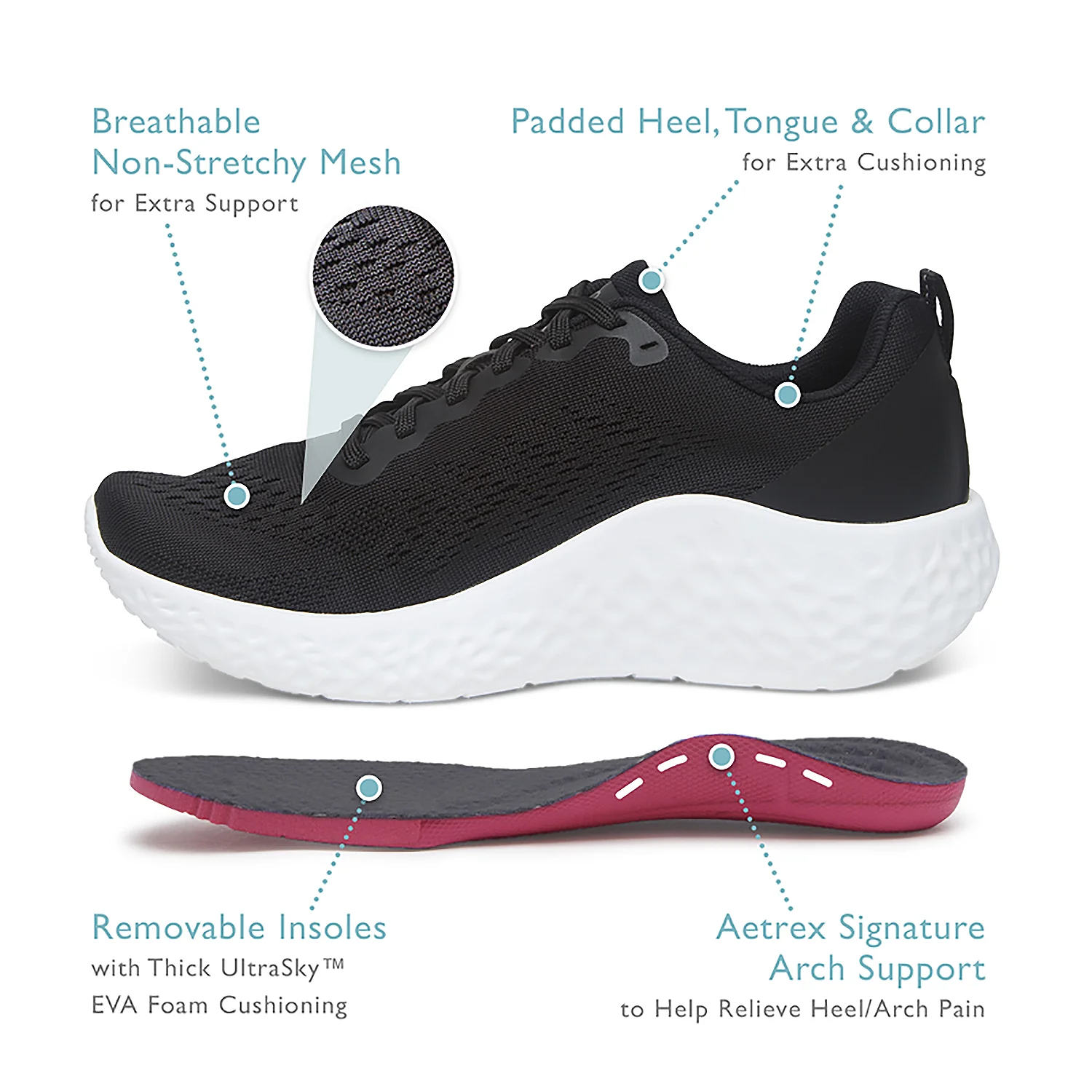 Aetrex Danika Women's Arch Support Sneakers Black Mesh - Image 6