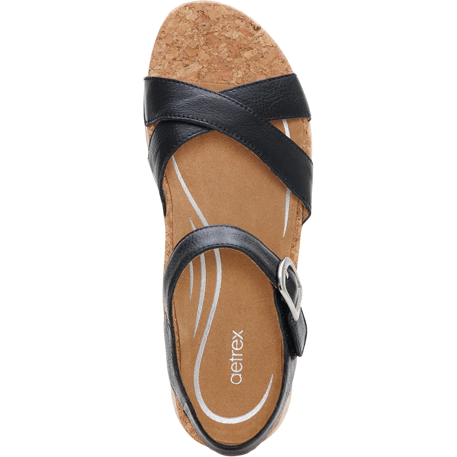 Aetrex Flora Women's Wedge Sandals Black - Image 2