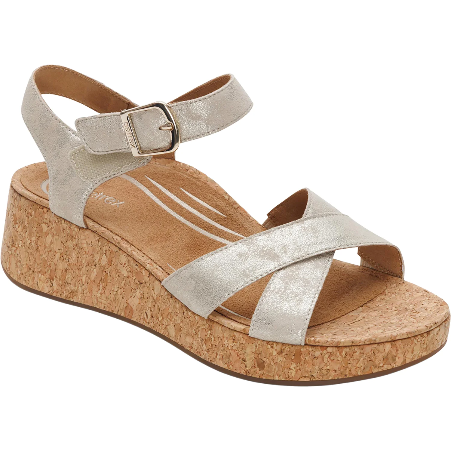 Aetrex Flora Women's Wedge Sandals Champagne - Image 6