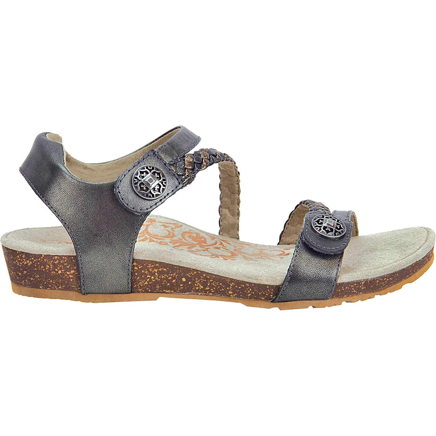 Aetrex Jillian Women's Braided Sandals Gunmetal Leather