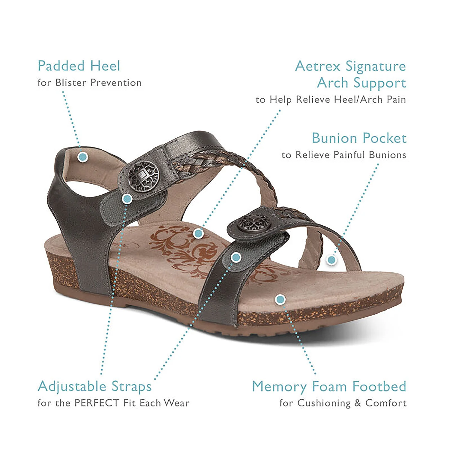 Aetrex Jillian Women's Braided Sandals Gunmetal Leather - Image 6