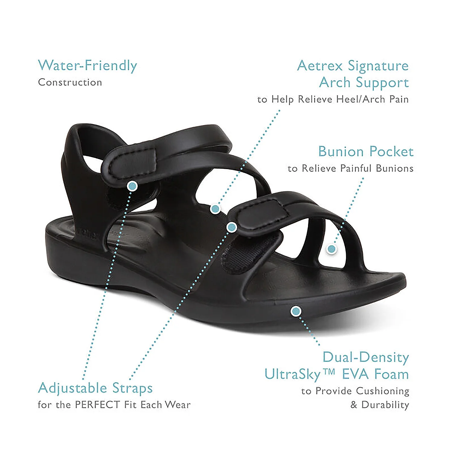 Aetrex Jillian Sport Women's Backstrap Sandals Black EVA - Image 5