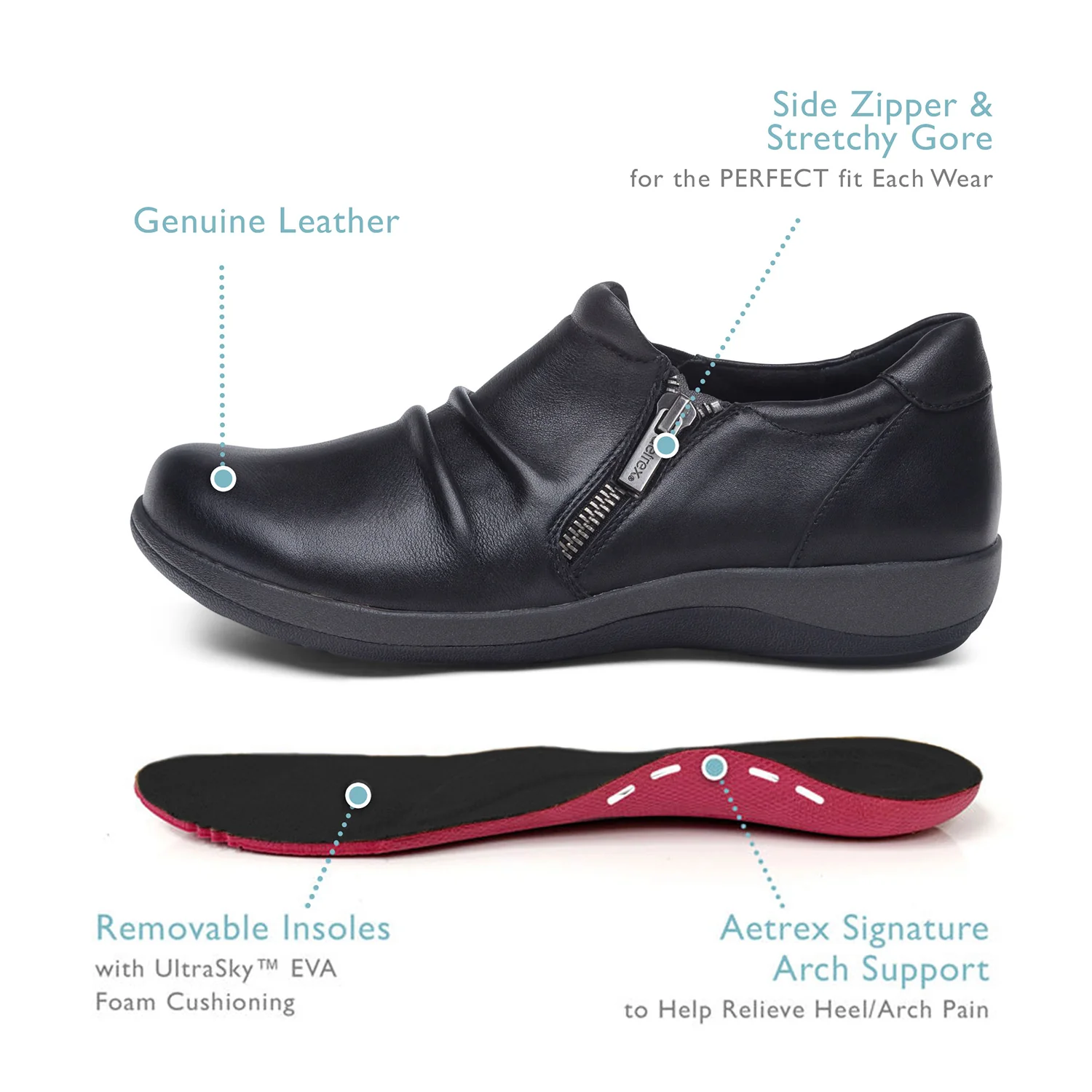 Aetrex Katie Women's Slip On Shoes Black Leather - Image 4