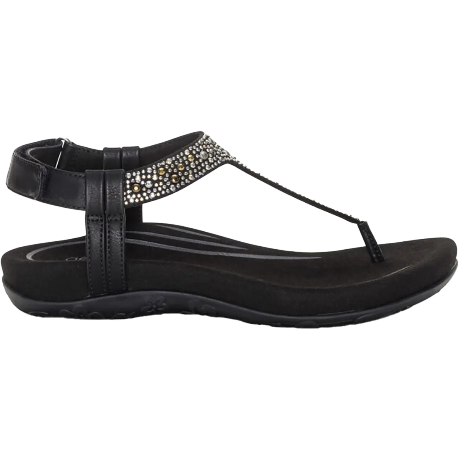 Aetrex Marni Women's Thong Sandals Black With Embellishments Synthetic