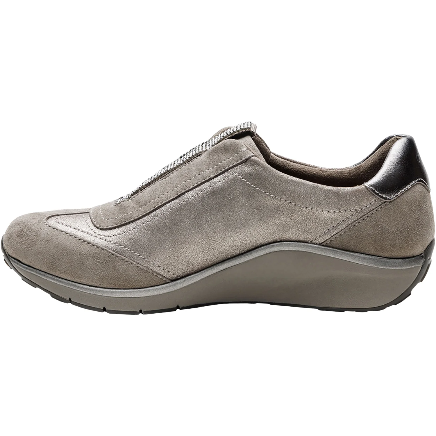 Aetrex Megan Women's Slip Ons Sporty Pewter Metallic Combi Leather - Image 2