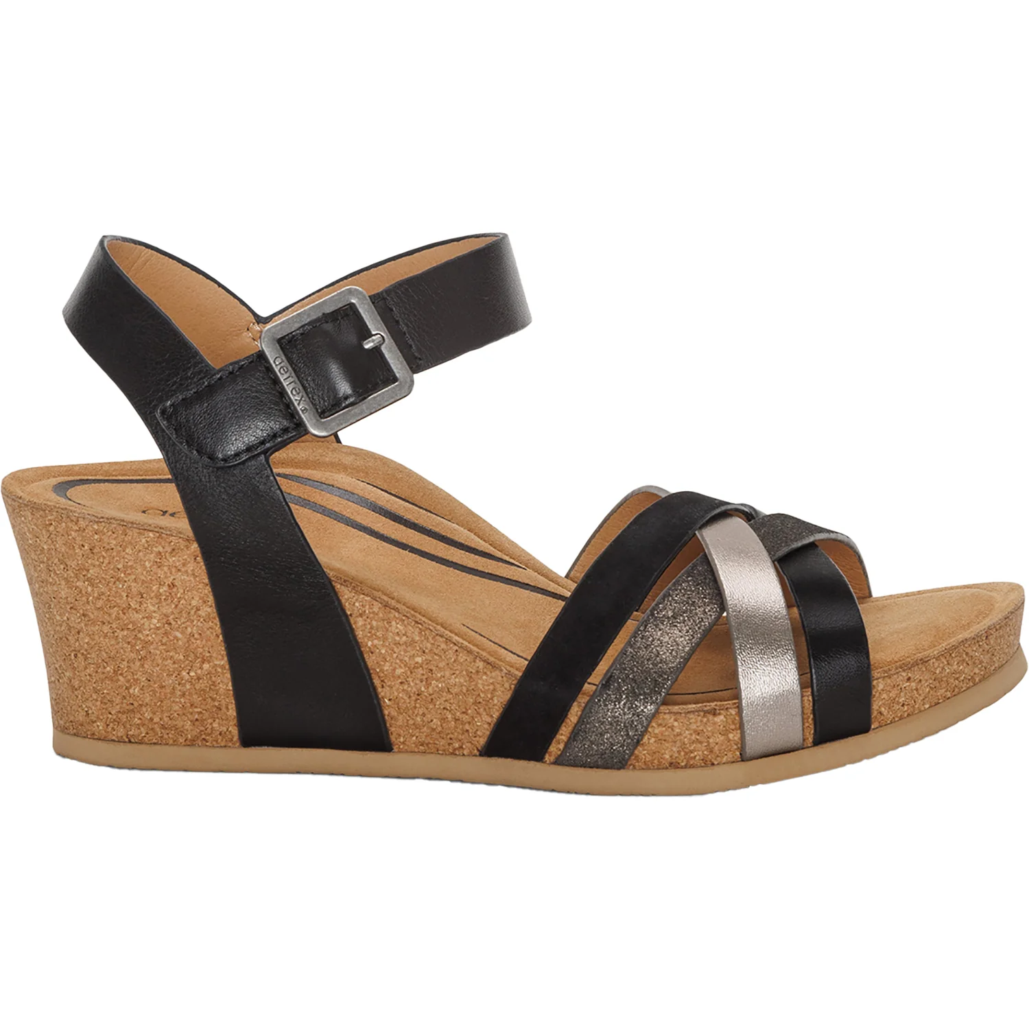 Aetrex Noelle Women's Wedge Sandals Black Multi Leather