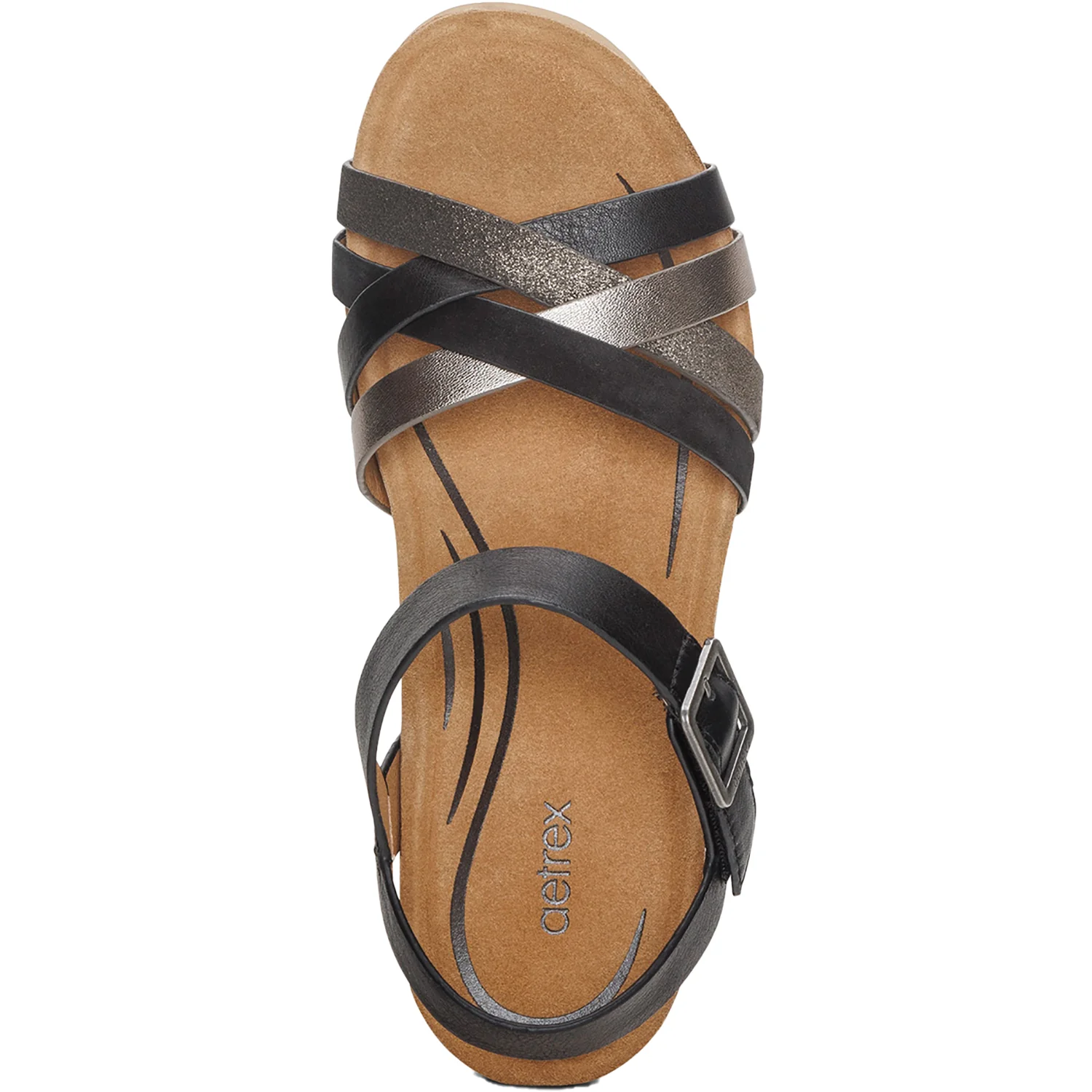 Aetrex Noelle Women's Wedge Sandals Black Multi Leather - Image 2