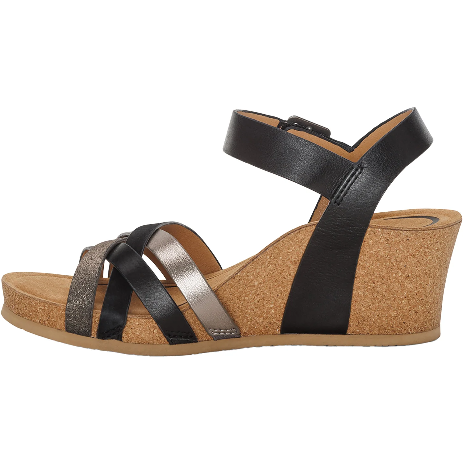 Aetrex Noelle Women's Wedge Sandals Black Multi Leather - Image 3
