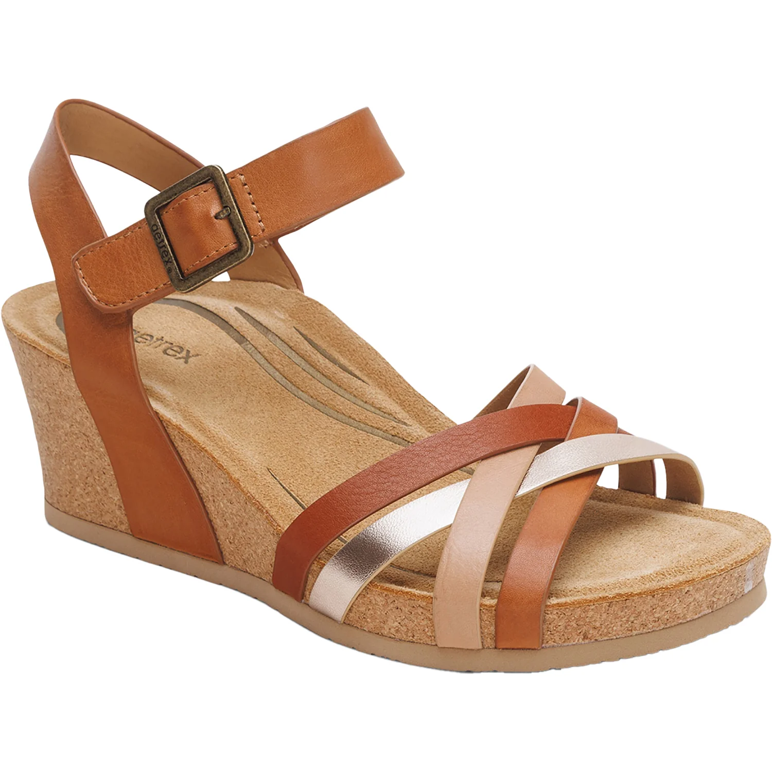 Aetrex Noelle Women's Wedge Sandals Ginger Multi Leather - Image 5