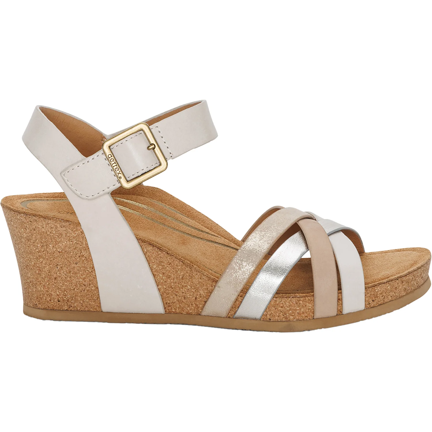 Aetrex Noelle Women's Wedge Sandals Ivory Multi Leather