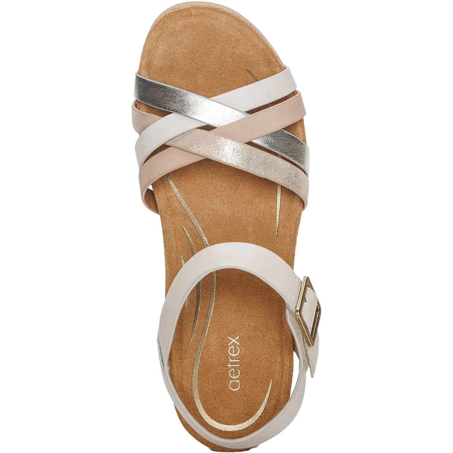 Aetrex Noelle Women's Wedge Sandals Ivory Multi Leather - Image 2