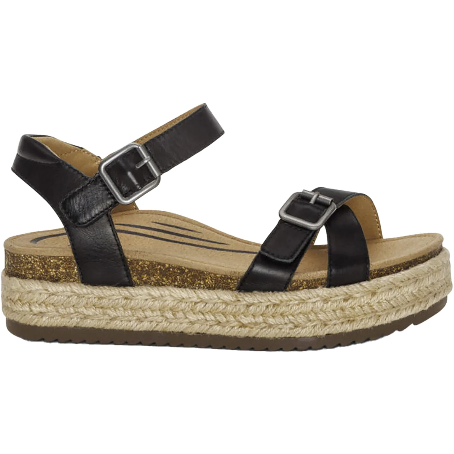 Aetrex Paula Women's Espadrille Sandals Black Leather