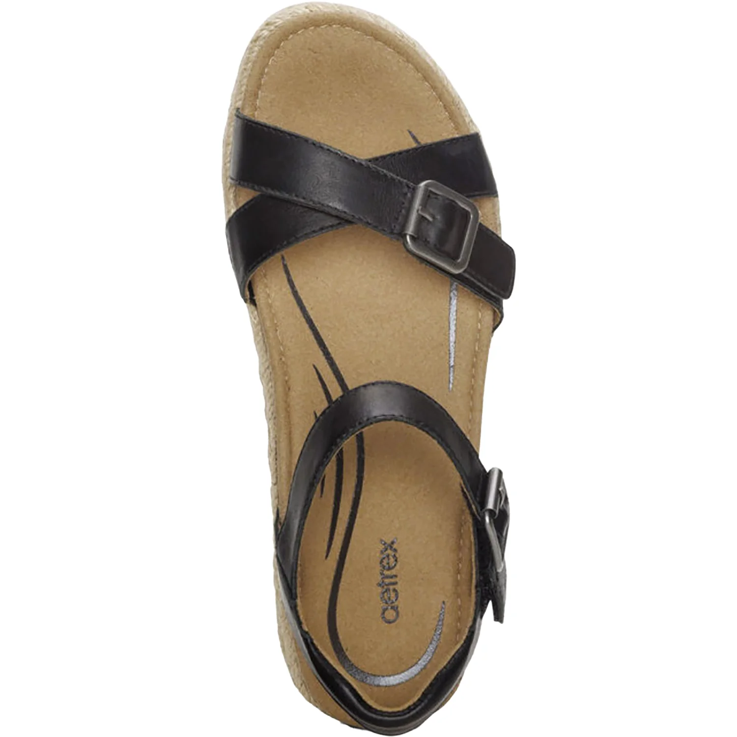 Aetrex Paula Women's Espadrille Sandals Black Leather - Image 2