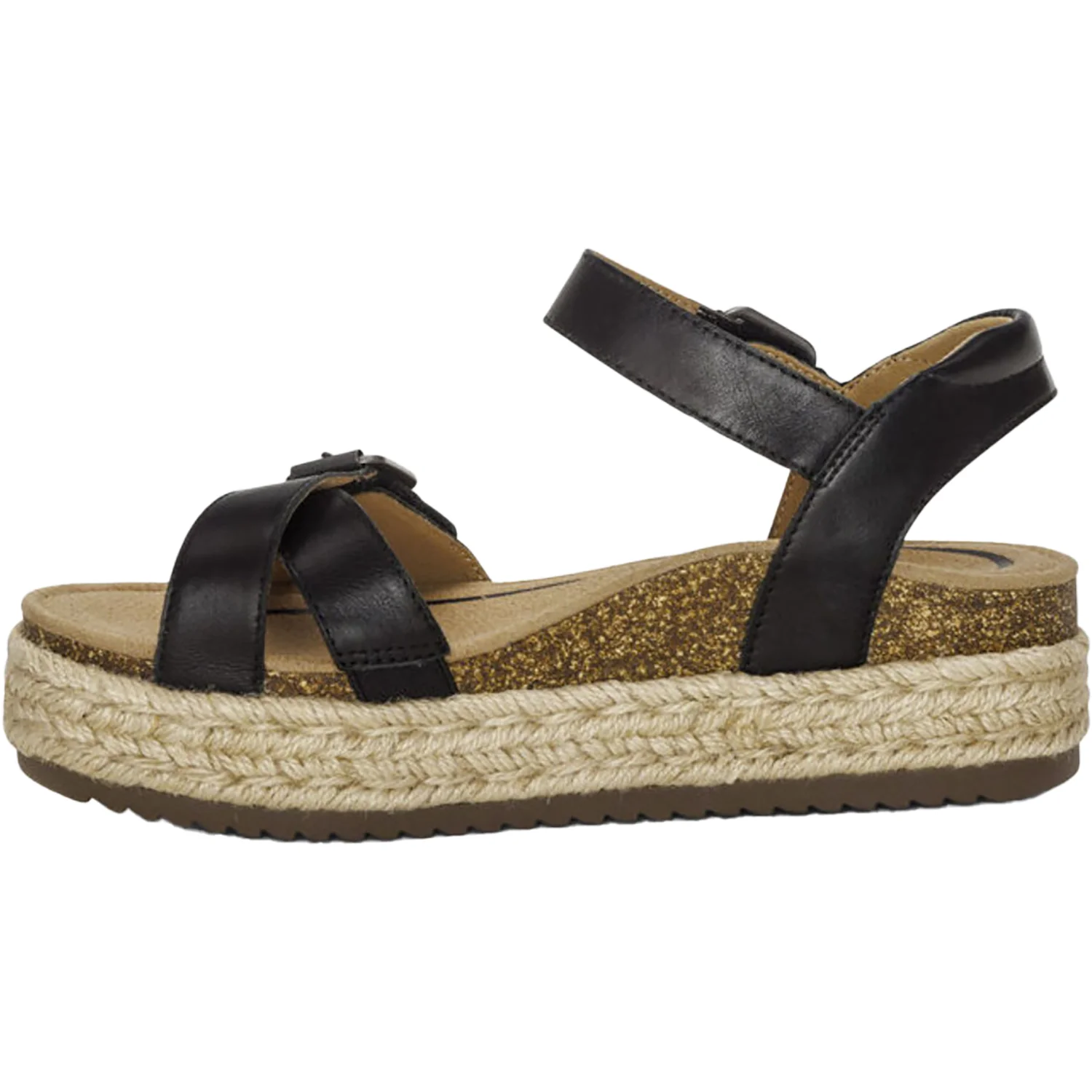 Aetrex Paula Women's Espadrille Sandals Black Leather - Image 3