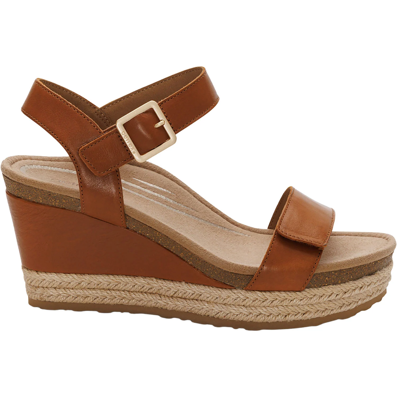 Aetrex Sydney Women's Wedge Sandals Cognac Leather