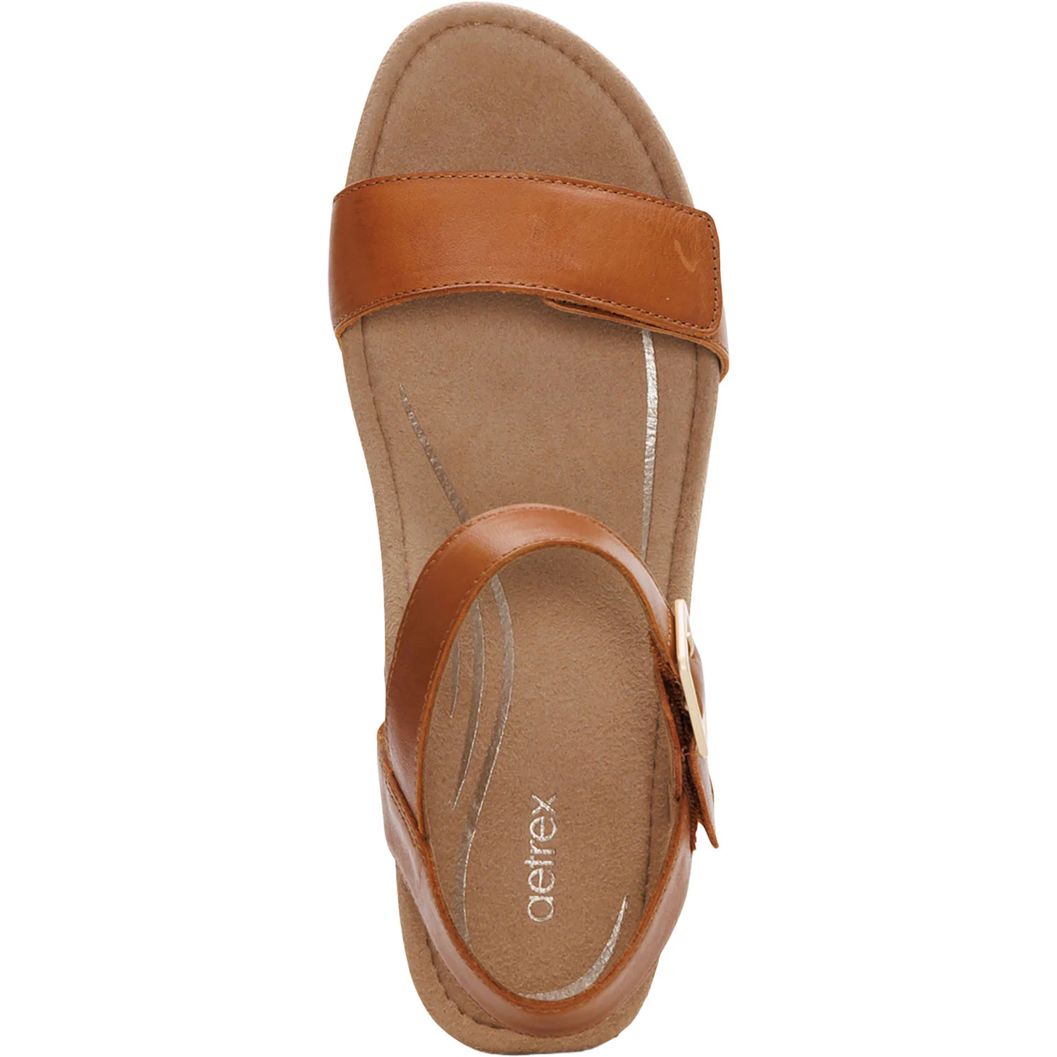 Aetrex Sydney Women's Wedge Sandals Cognac Leather - Image 2