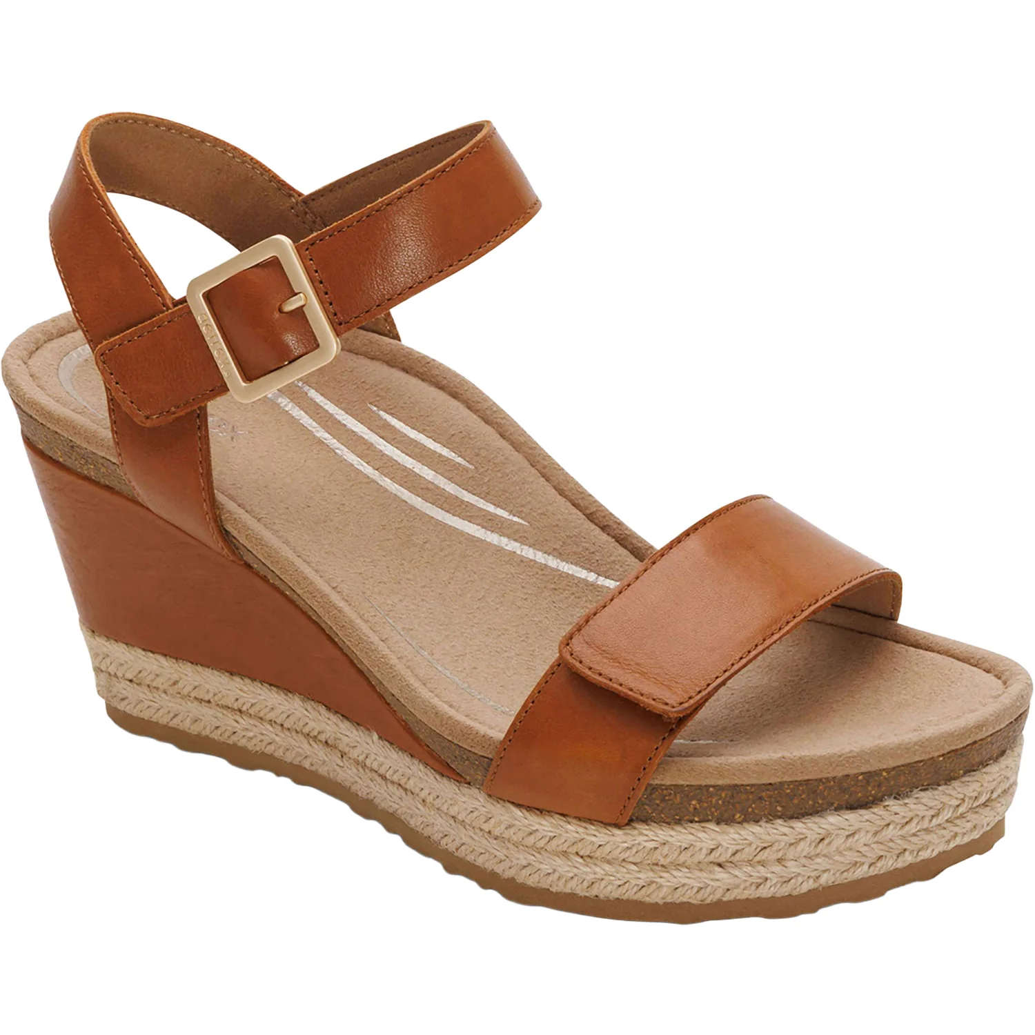 Aetrex Sydney Women's Wedge Sandals Cognac Leather - Image 5