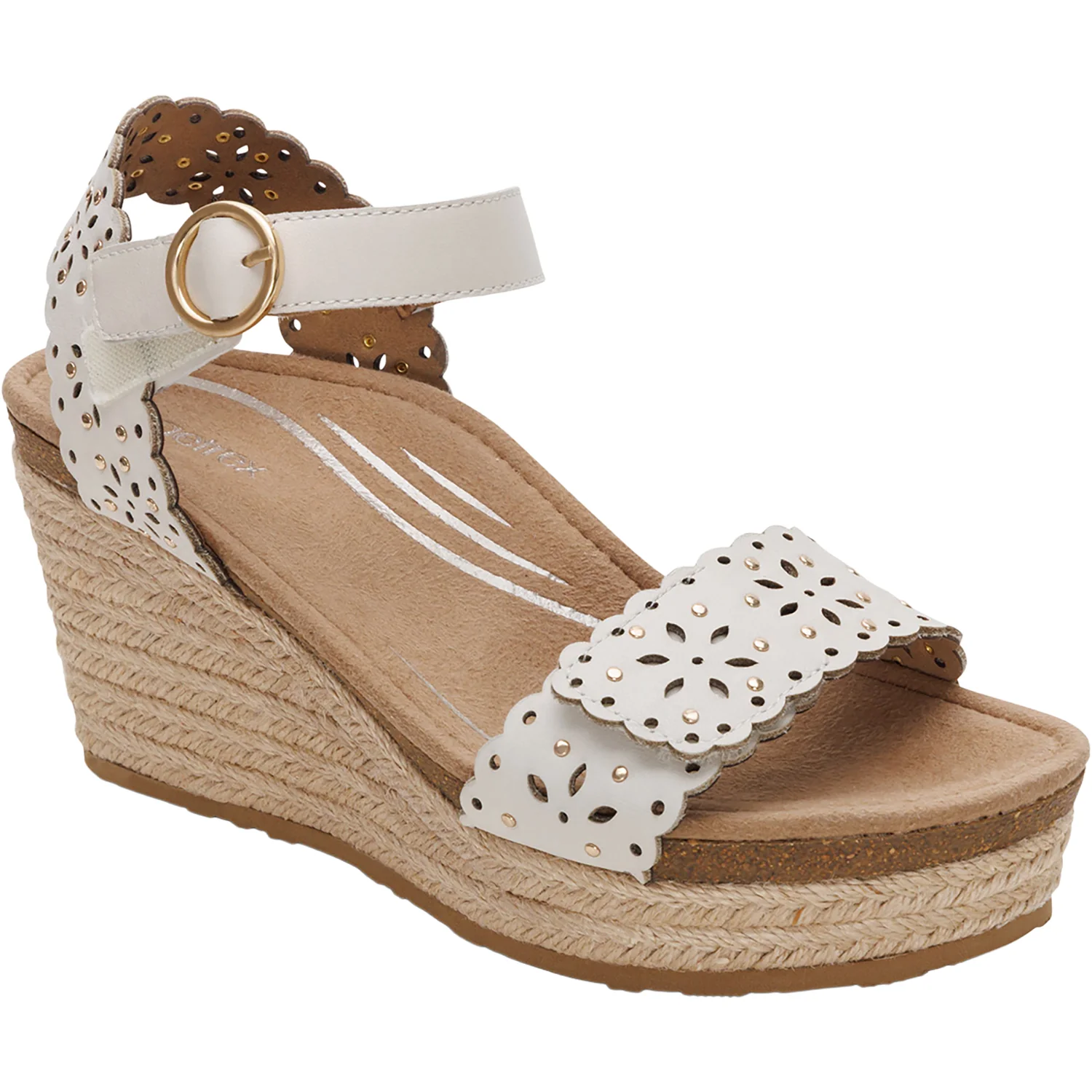 Aetrex Sydney Women's Wedge Sandals Ivory Cutout - Image 6