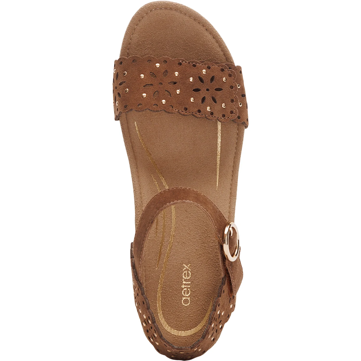 Aetrex Sydney Women's Wedge Sandals Scotch Cutout Suede - Image 2