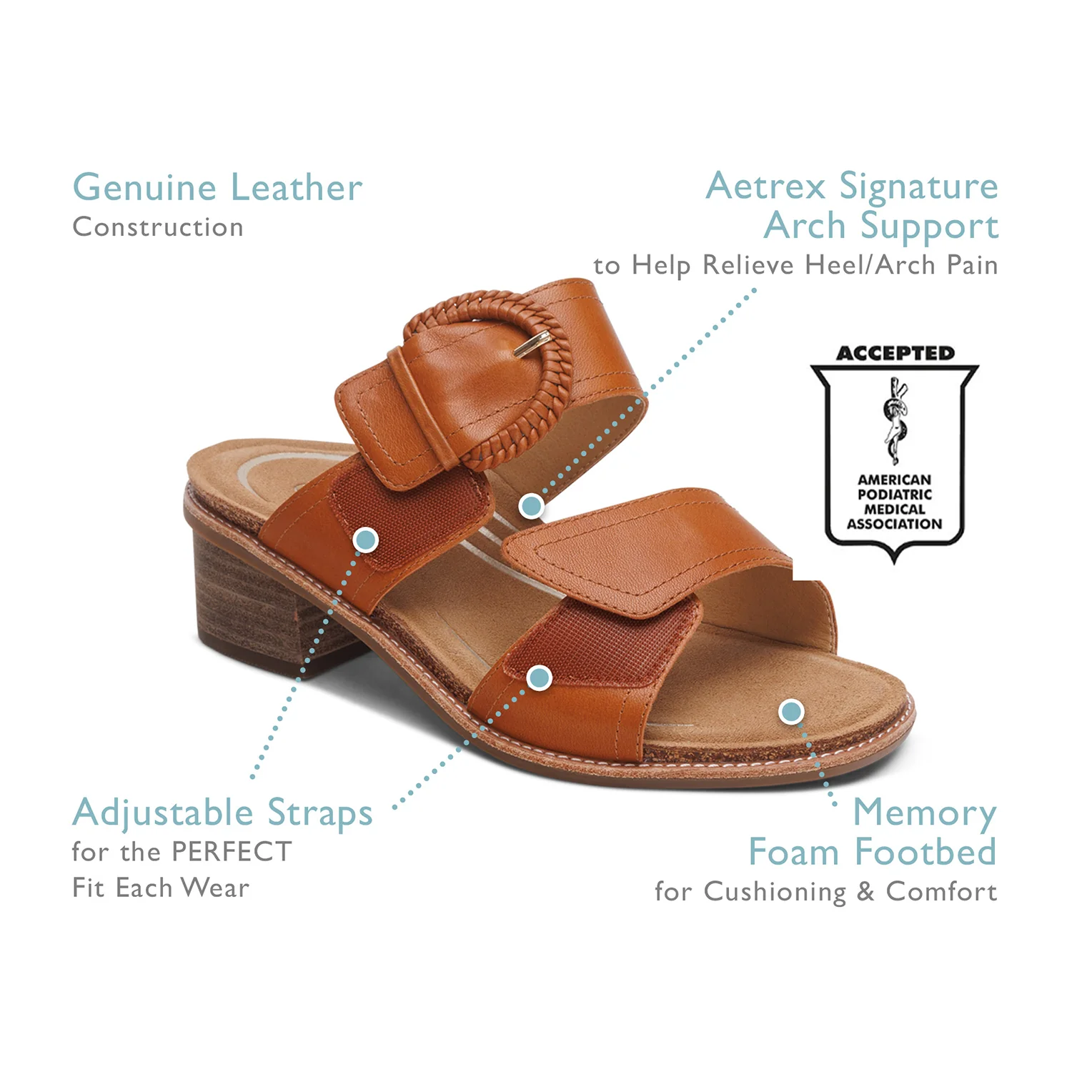 Aetrex Tatiana Women's Slide Sandals Cognac Leather - Image 8