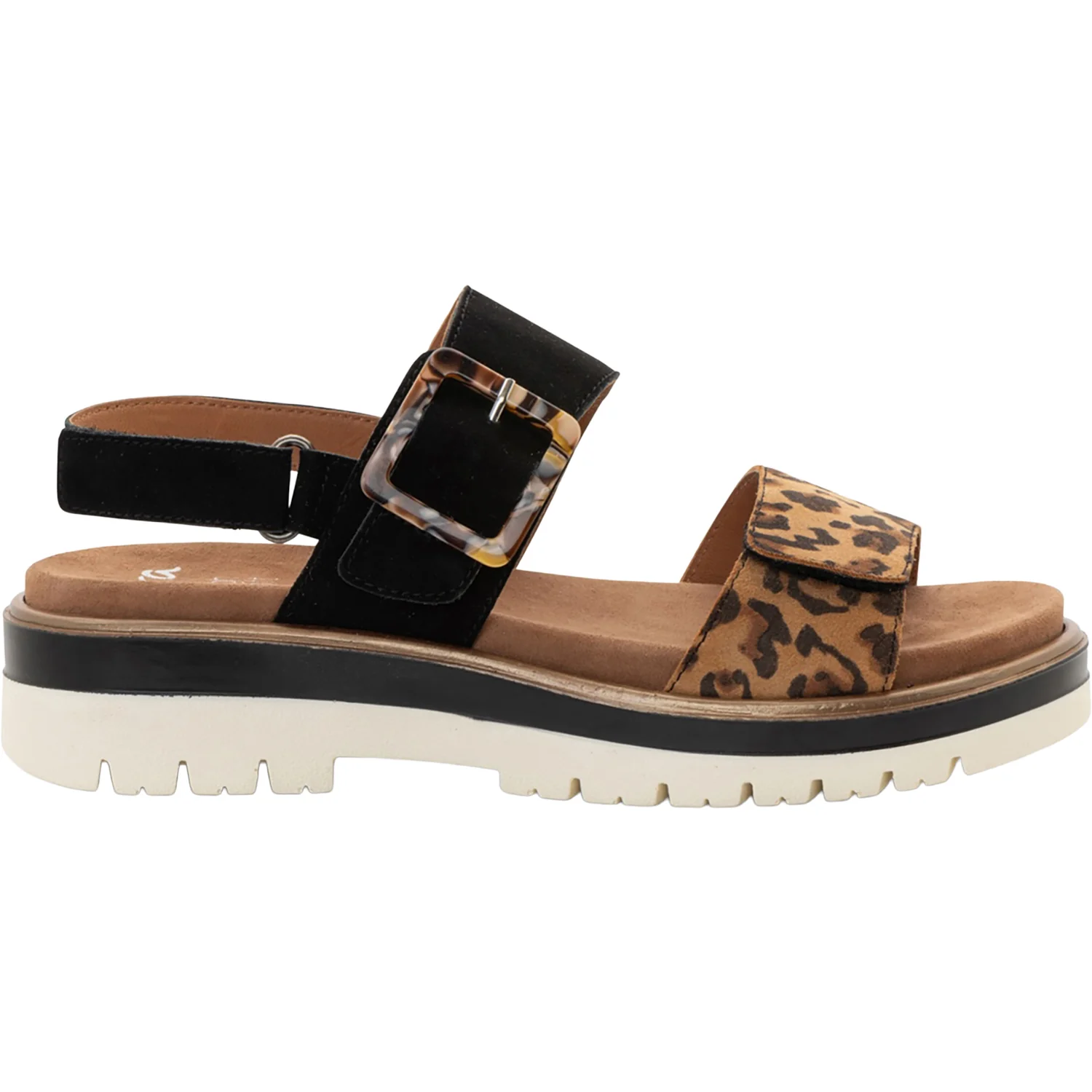 Ara Marbella Women's Sandals Nature Leo Print /Black Kid Suede
