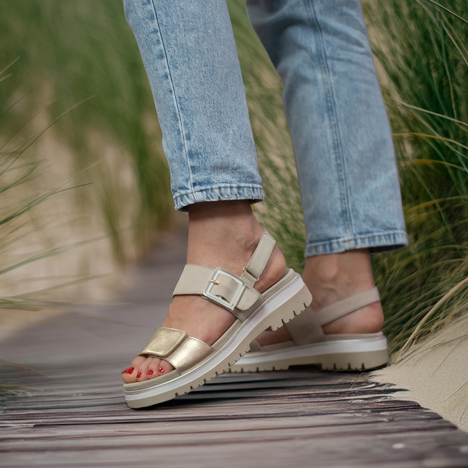Ara Marbella Women's Sandals Sand Metallic Leather - Image 8