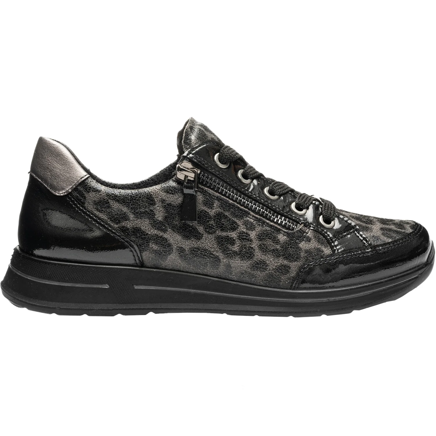 Ara Oleanna Women's Sporty Lace Up Shoes Black/Steel Leopard Shiny Leather