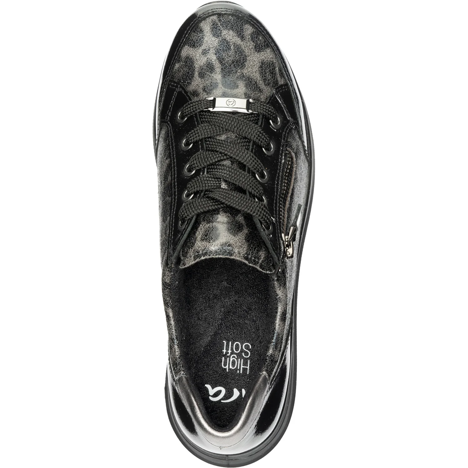 Ara Oleanna Women's Sporty Lace Up Shoes Black/Steel Leopard Shiny Leather - Image 2