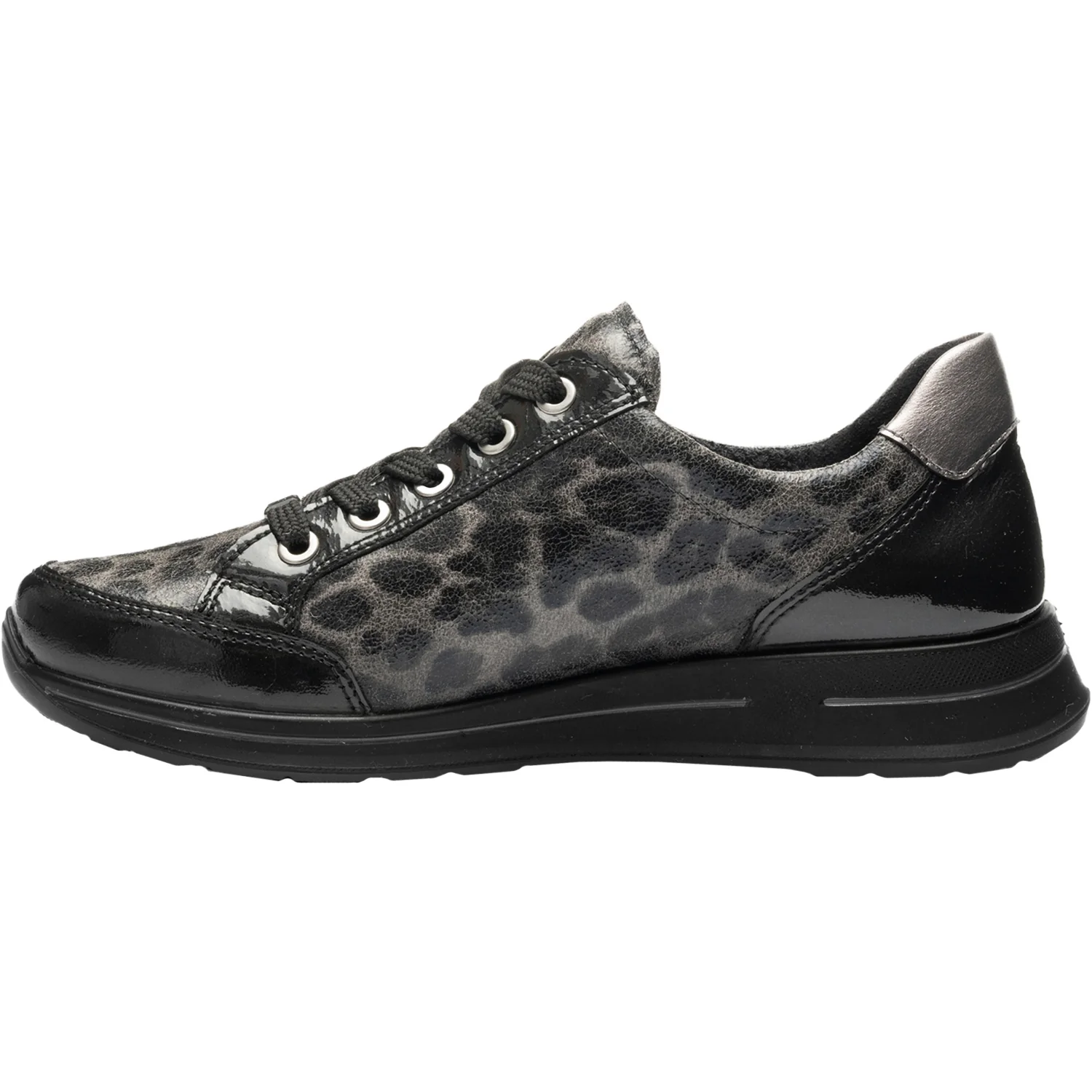 Ara Oleanna Women's Sporty Lace Up Shoes Black/Steel Leopard Shiny Leather - Image 3